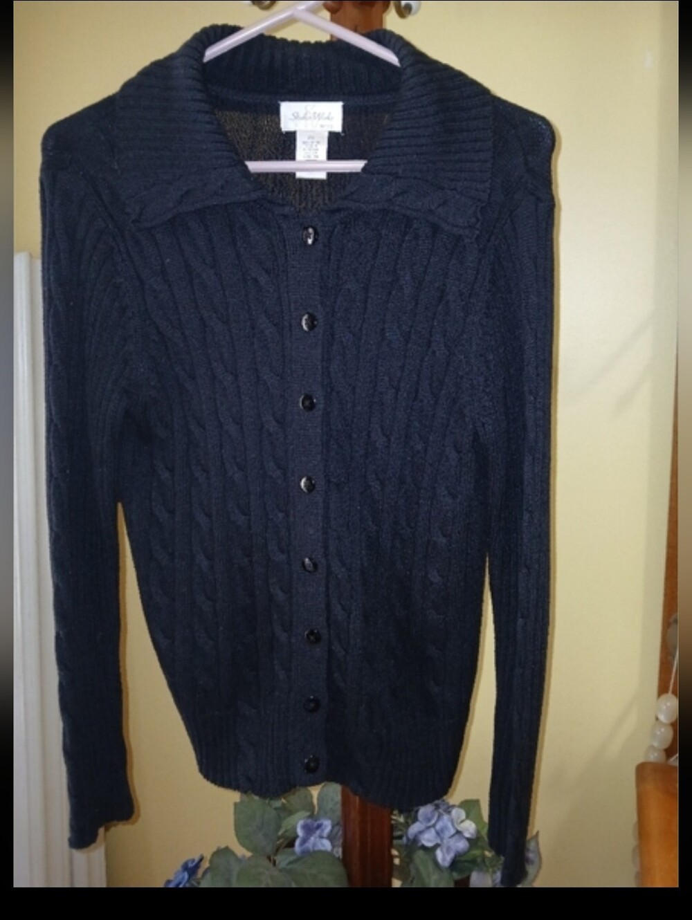 Black Cable Knit Cardigan Sweater Cozy Fall Layer Small Petite